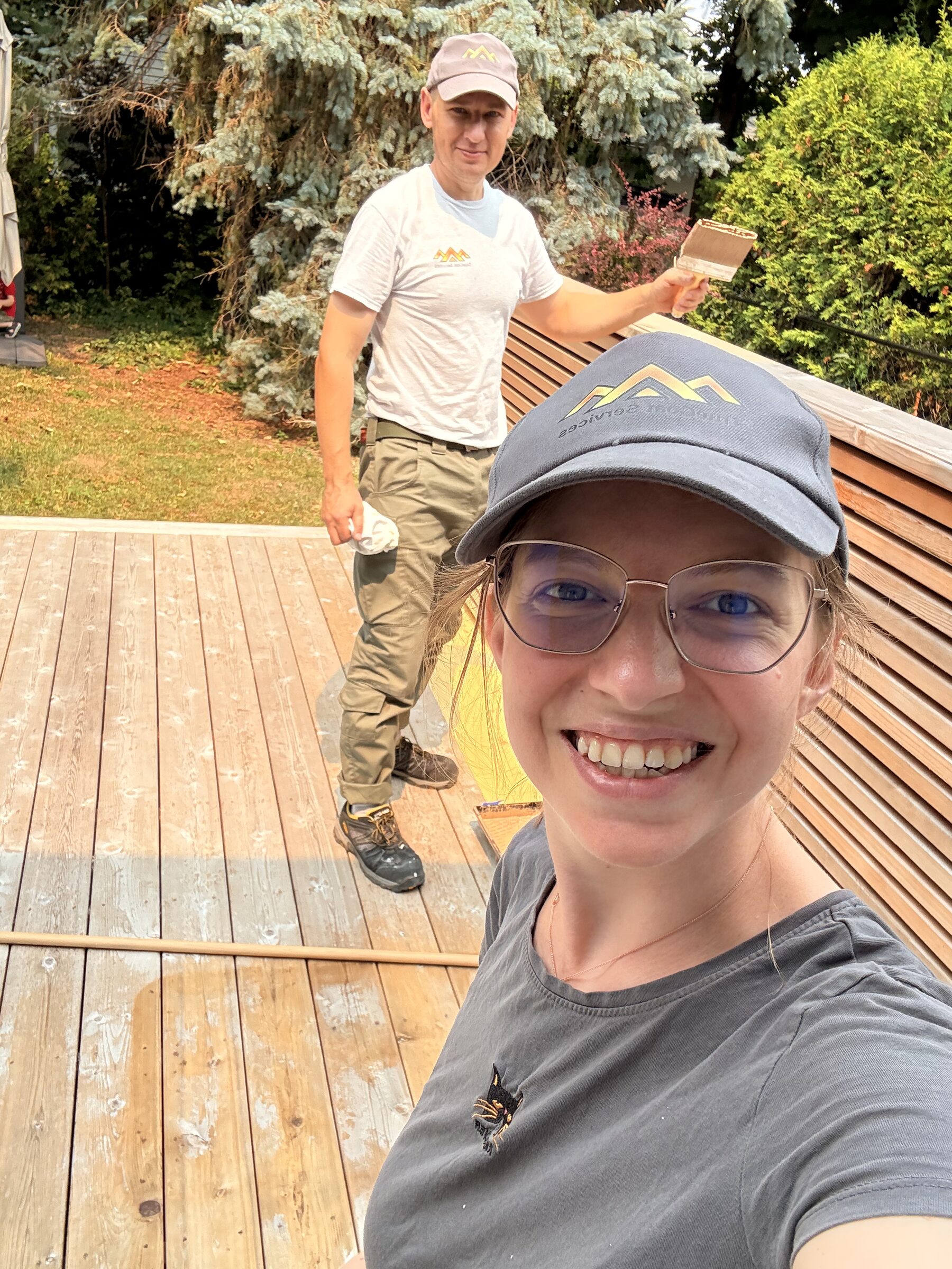 TrueCoat crew staining a residential deck in Alta Vista